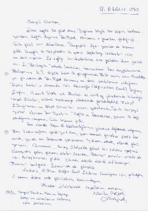 Gürhan Fişek'e Mümtaz Peker tarafından yazılan mektup ve Nusret Fişek